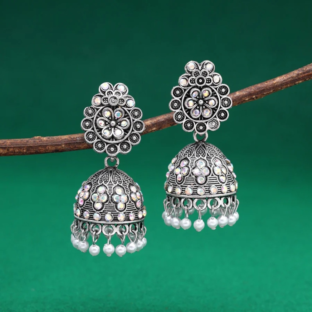 Silver Dome Oxidised Earrings